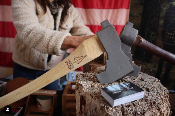 Assembled axe head at a market booth